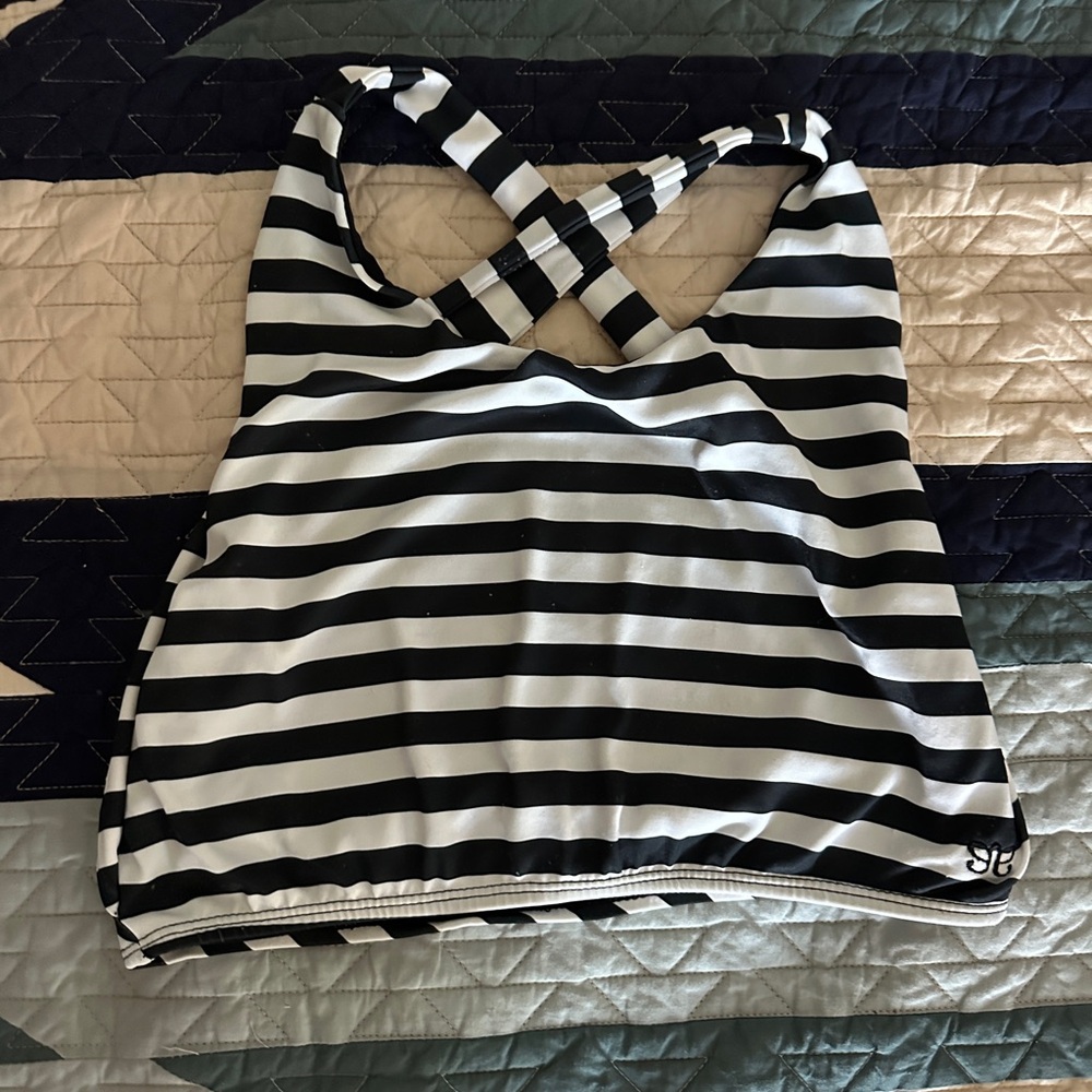 Albion Black and White Striped Game Changer Swim Top